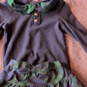 Navy and Green Plaid Skirt with Bow, Matching Shirt